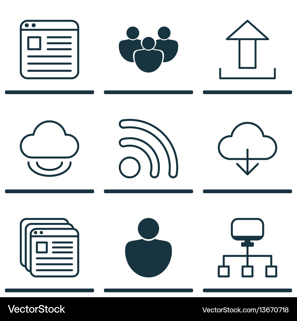 Set of 9 world wide web icons includes virtual Set of 9 world wide web icons includes virtual vector image