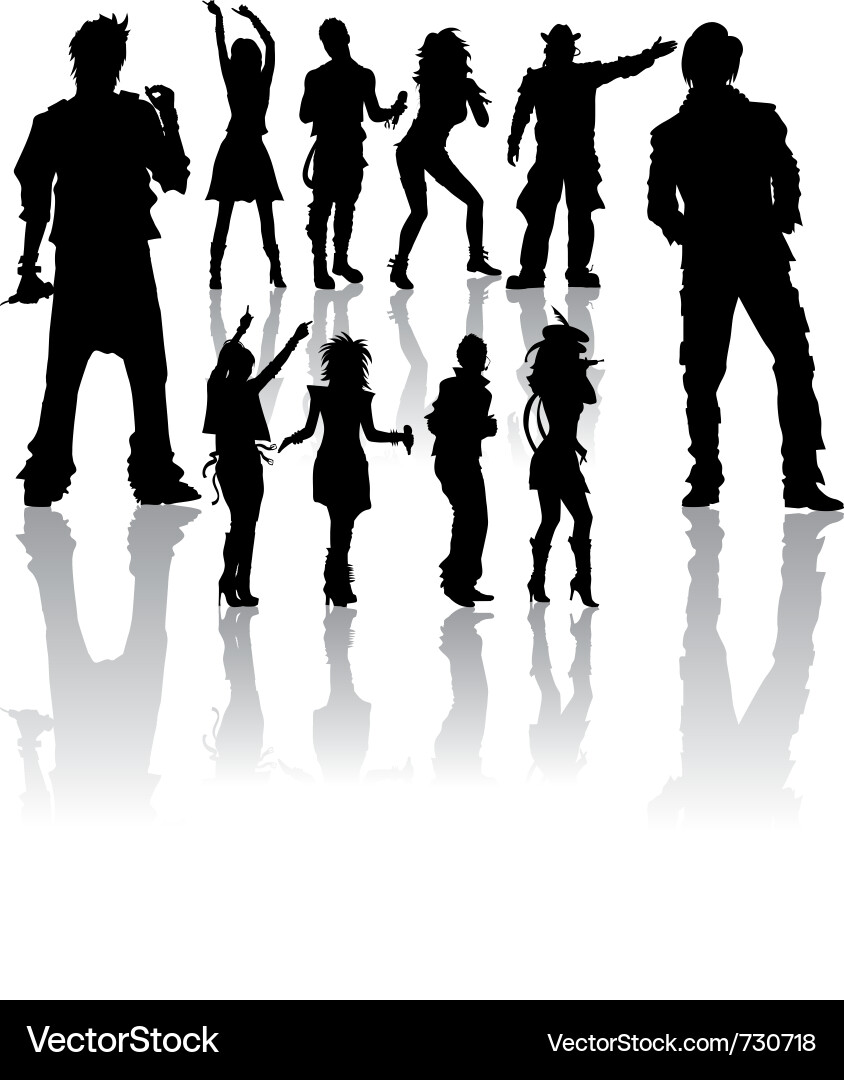 Silhouettes of Dancing and Singinging People Vektorbild