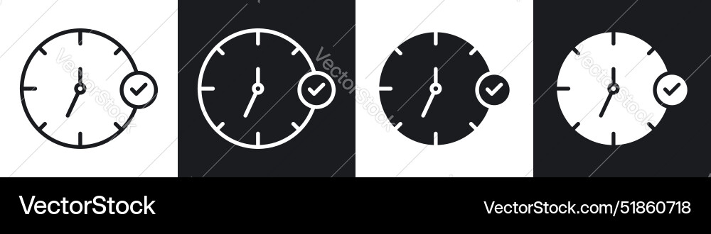 Time check liner and solid icon set in black color Vector Image