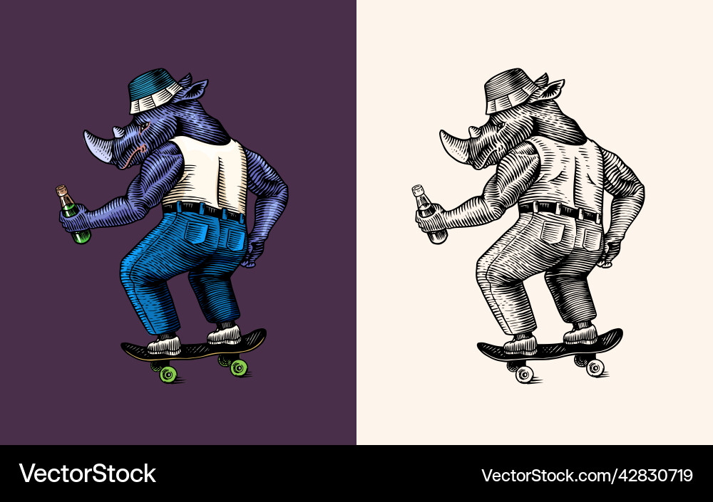 A rhinoceros man in t-shirt and jeans A rhinoceros man in t-shirt and jeans vector image