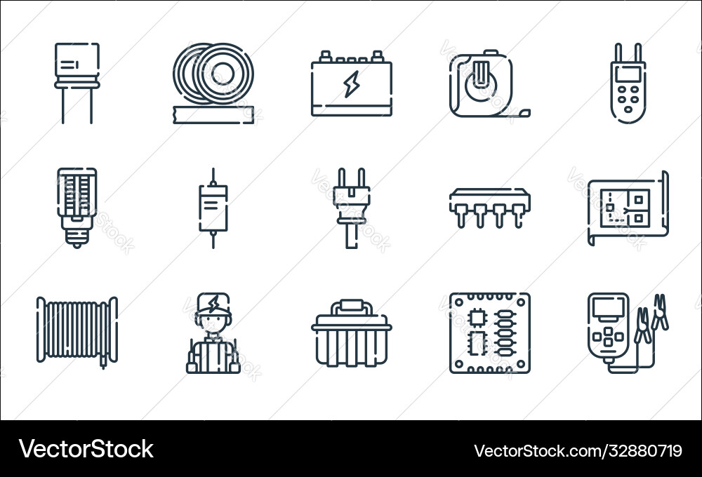 Electrician tools and line icons linear set Electrician tools and line icons linear set vector image