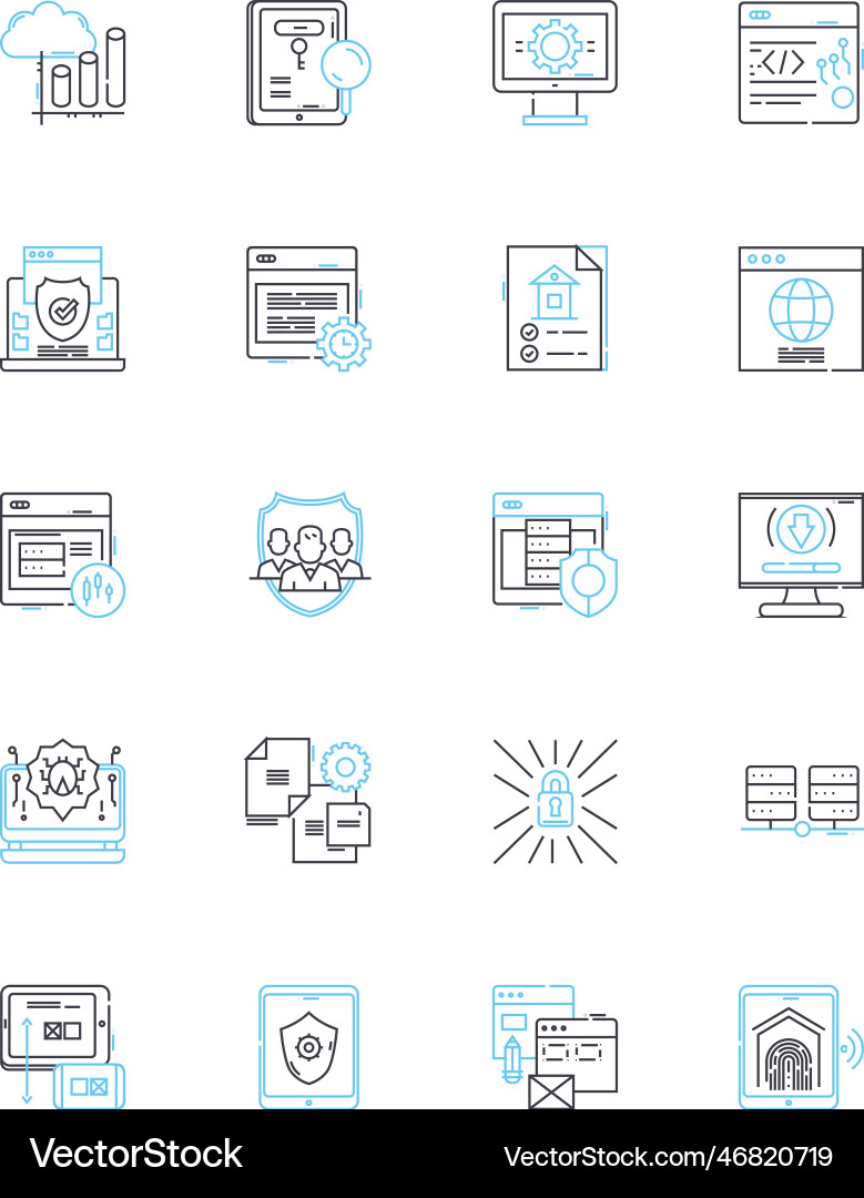 Identity protection linear icons set encryption vector image