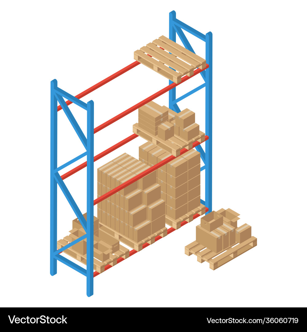 Isometric racks with pallet and box Royalty Free Vector