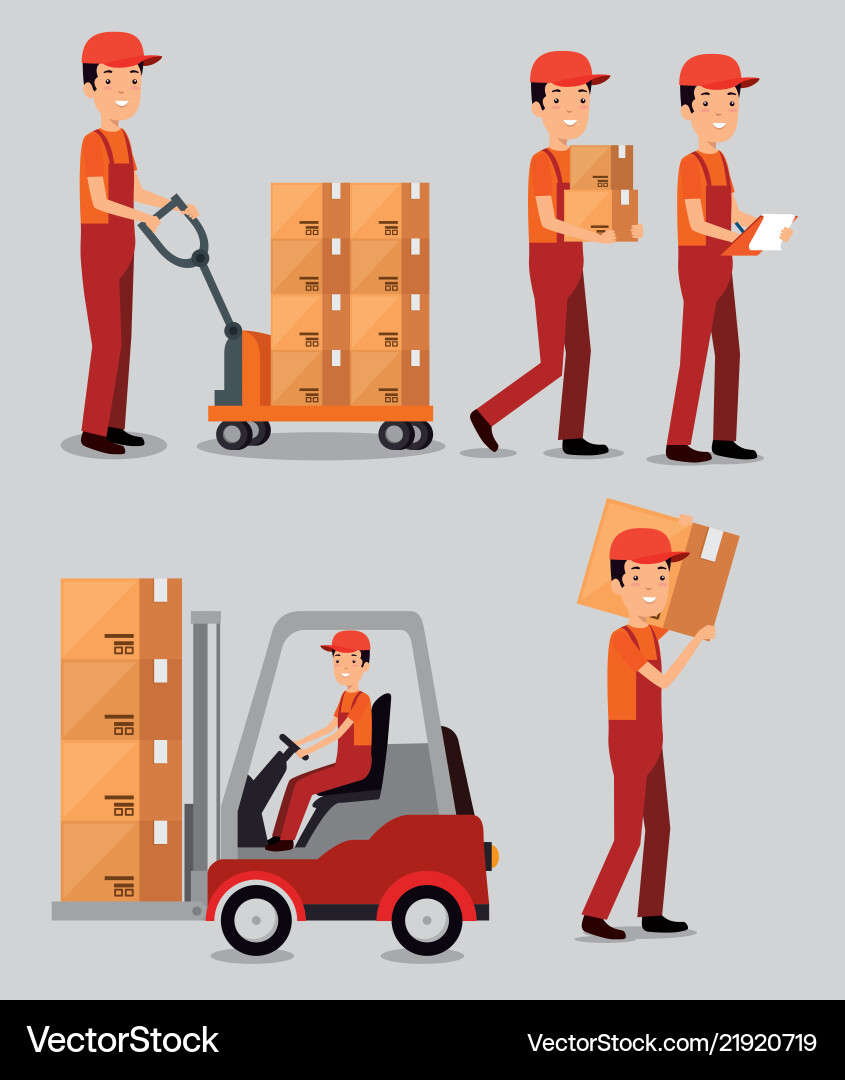 Logistic services with team delivery workers Logistic services with team delivery workers vector image