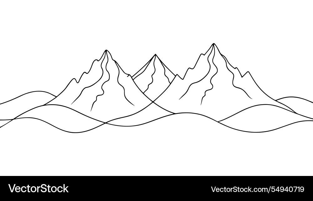 Mountain range landscape continuous line art Vector Image