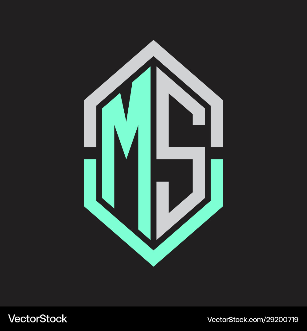Ms logo monogram with hexagon shape and outline vector image