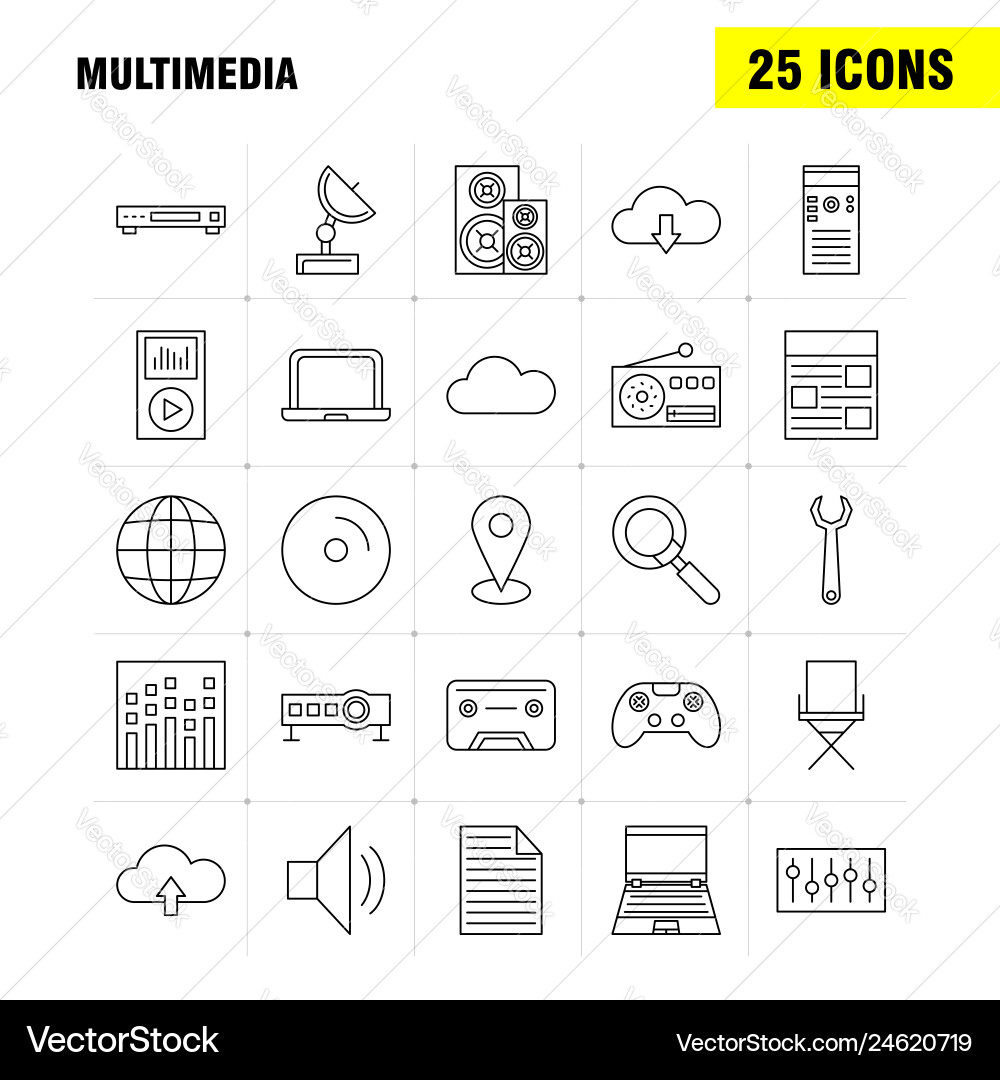 Multimedia line icon for web print and mobile Multimedia line icon for web print and mobile vector image