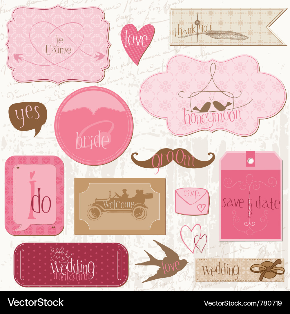 Romantic Wedding Tags & Elements vector image