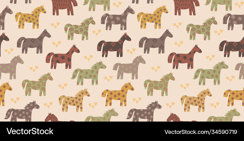 Scandinavian seamless pattern with horses Scandinavian seamless pattern with horses vector image