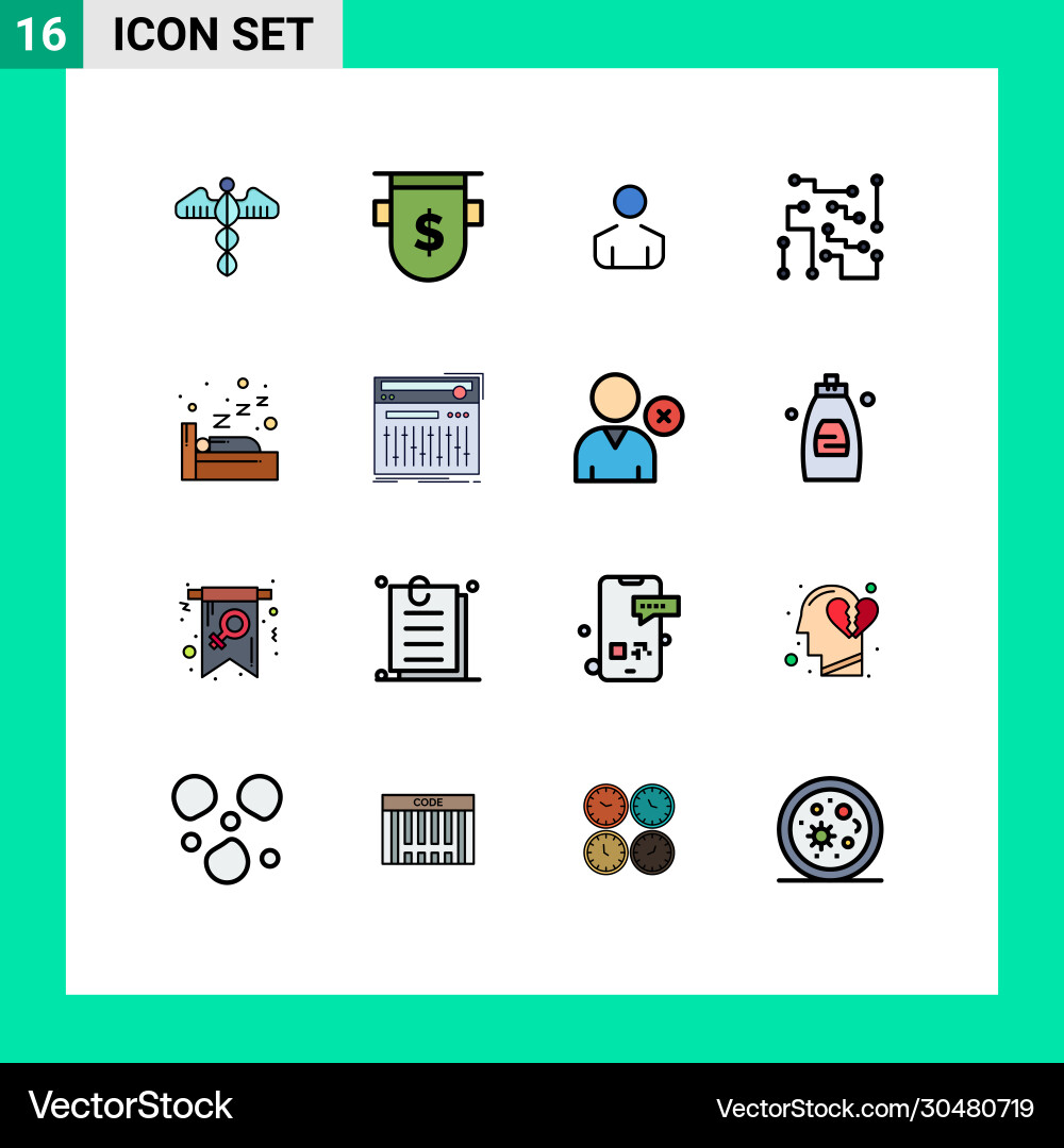 Set 16 flat color filled lines on grid vector image
