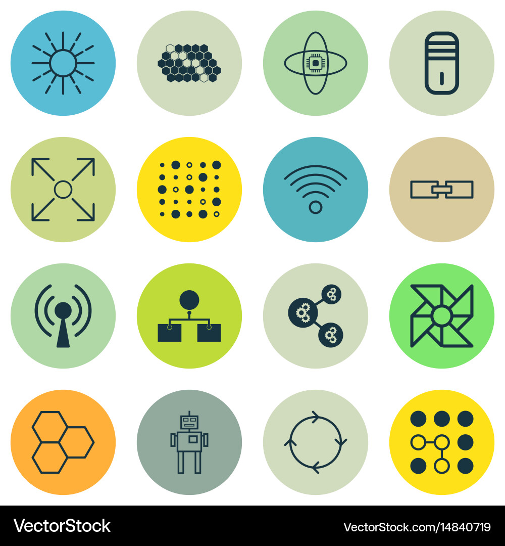 Set of 16 artificial intelligence icons includes vector image