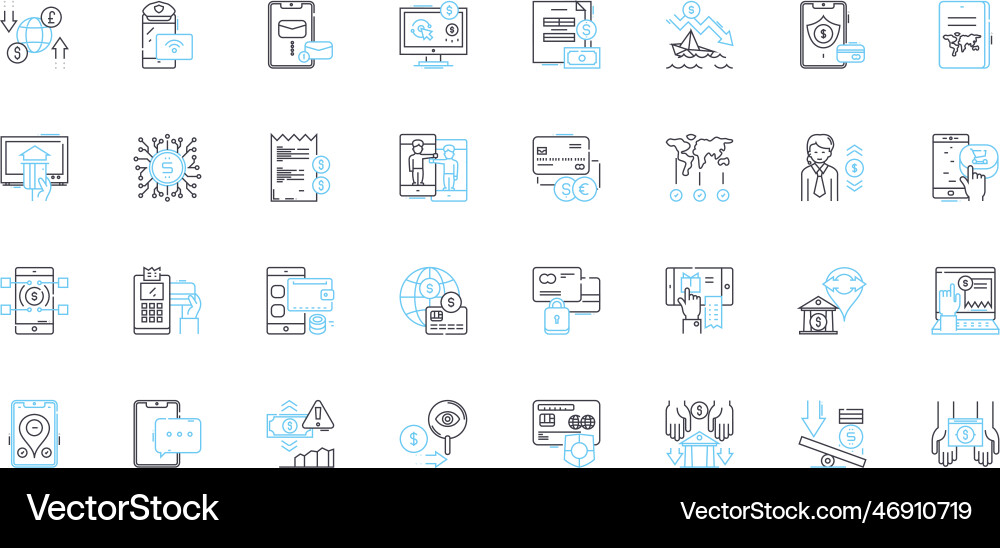 Virtual currency linear icons set bitcoin Vector Image