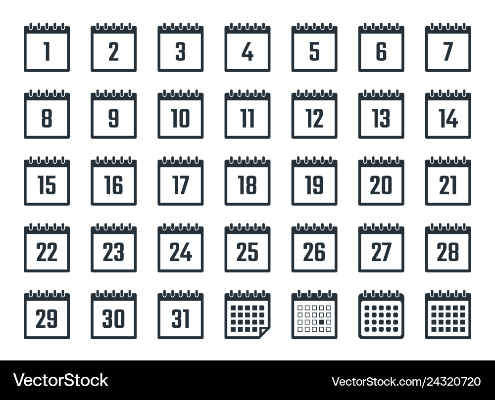 Calendar icons with dates from 1 to 31 Calendar icons with dates from 1 to 31 vector image