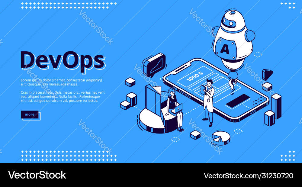 Devops isometric banner development and operation Devops isometric banner development and operation vector image