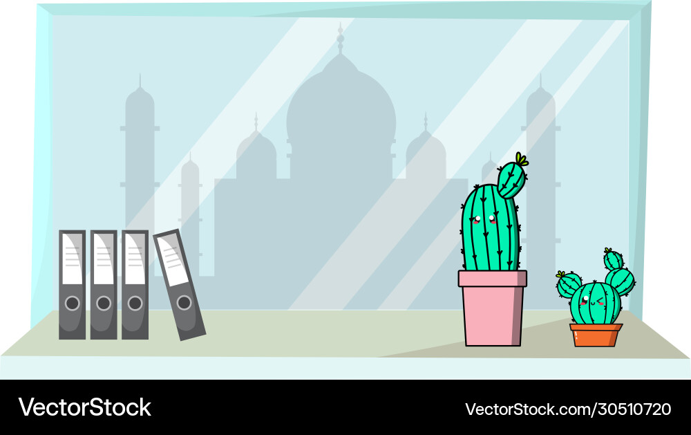 Hand drawing cute cactus and background landmark vector image