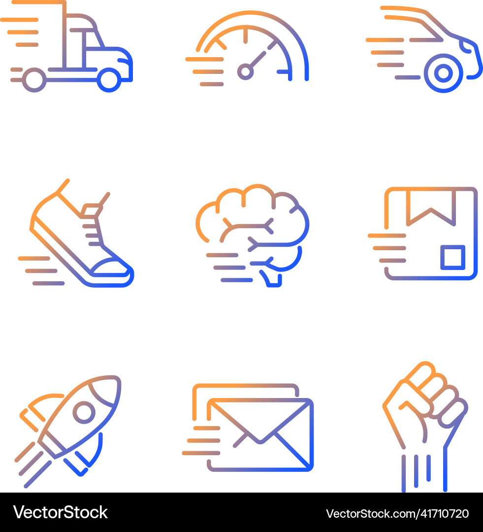 Motion and speed gradient linear icons set vector image