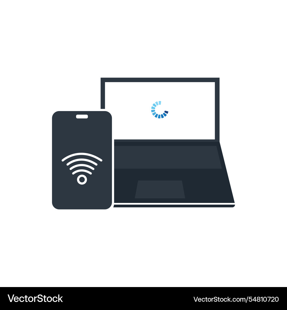 Phone and laptop with loading circle wifi icon Phone and laptop with loading circle wifi icon vector image