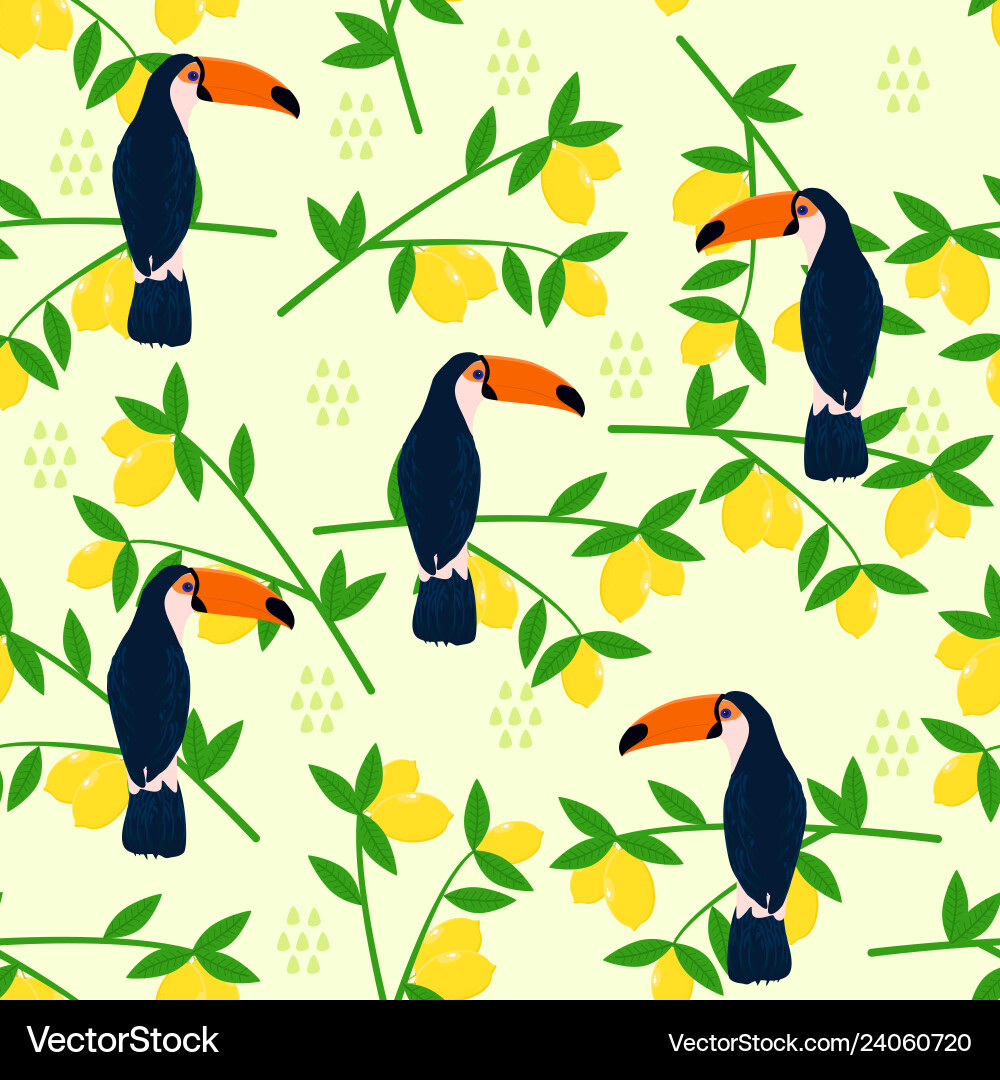 Seamless pattern with toucan on citrus background Seamless pattern with toucan on citrus background vector image