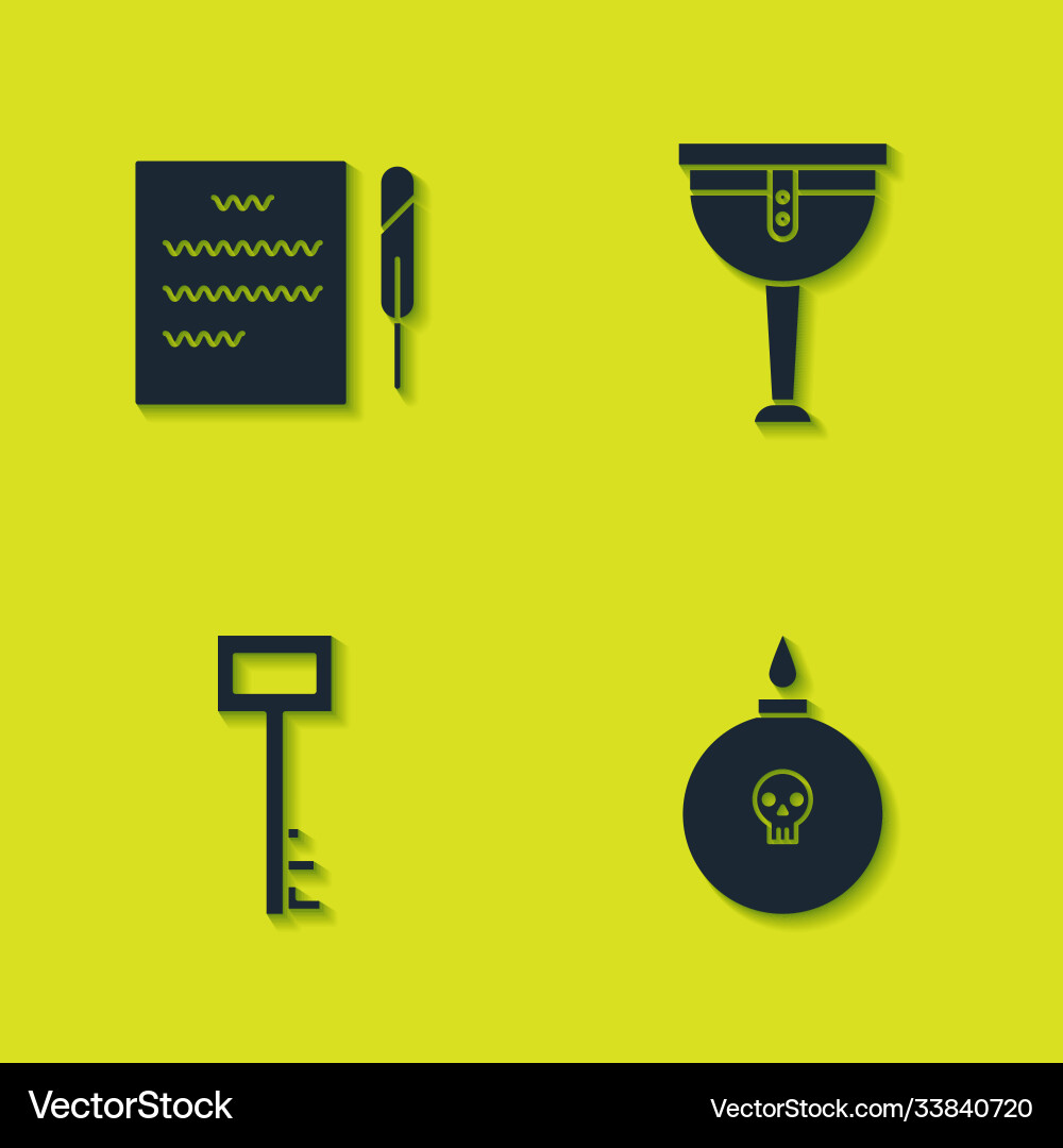 Set feather pen and scroll bomb ready to explode Set feather pen and scroll bomb ready to explode Vector Image