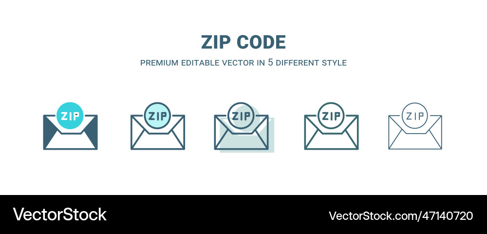 Zip code icon in 5 different style outline filled Zip code icon in 5 different style outline filled vector image