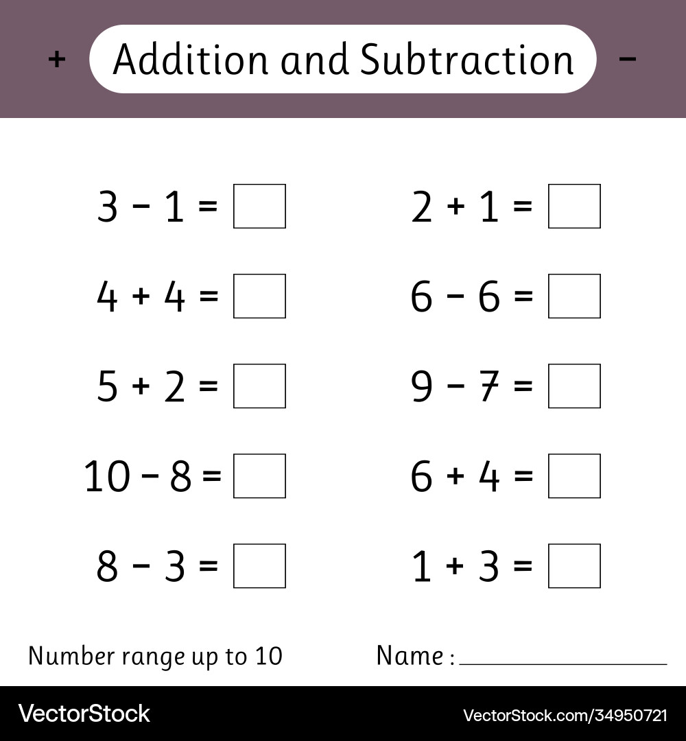 Additions- und Subtraktionszahlbereich bis 10 Additions- und Subtraktionszahlbereich bis 10 vektorbild