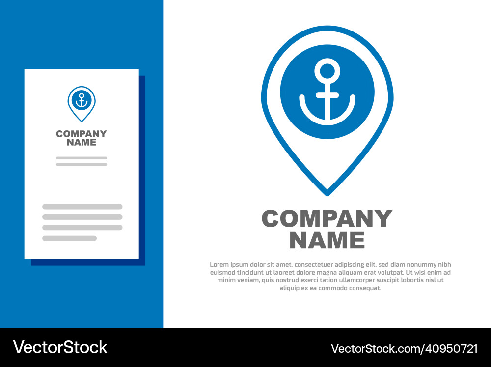Blue map pointer with anchor icon isolated vector image