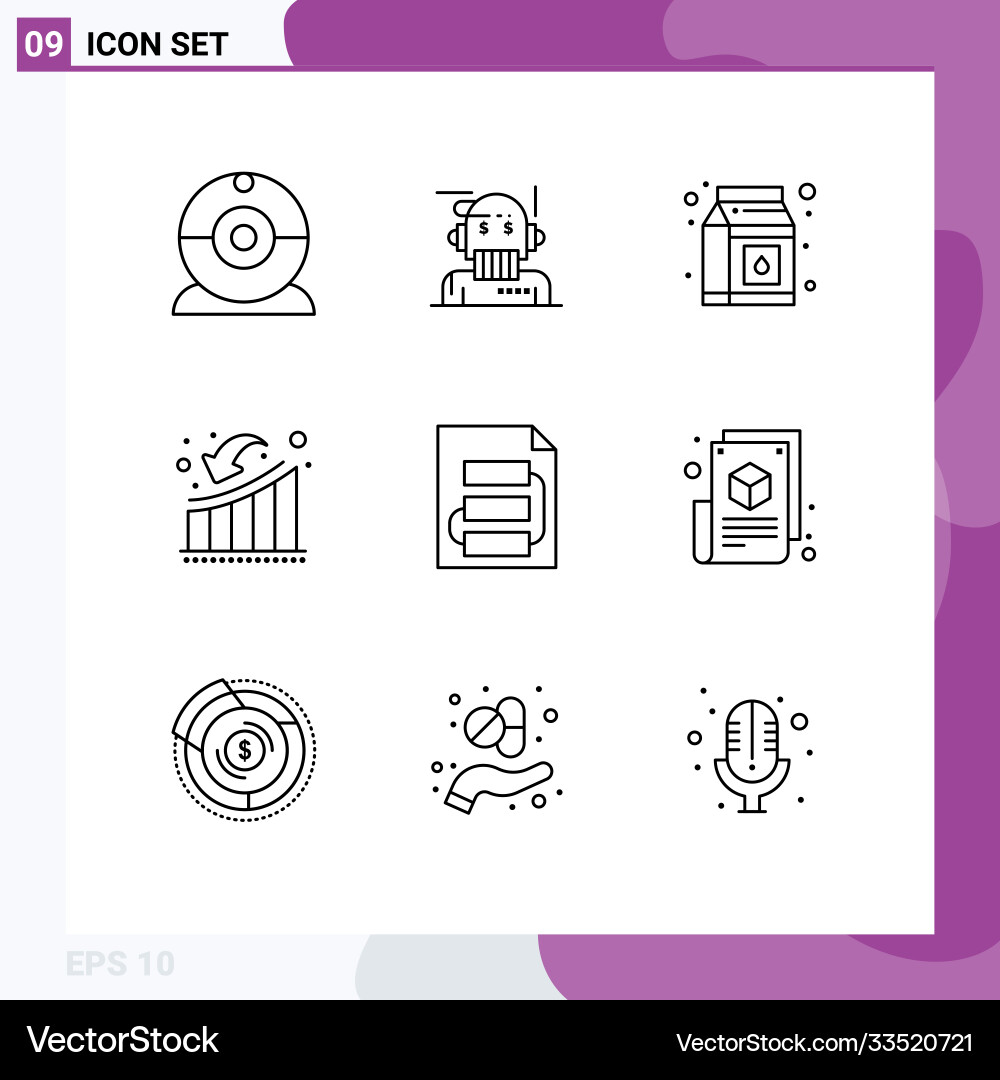 Editable line pack 9 simple outlines file Vector Image