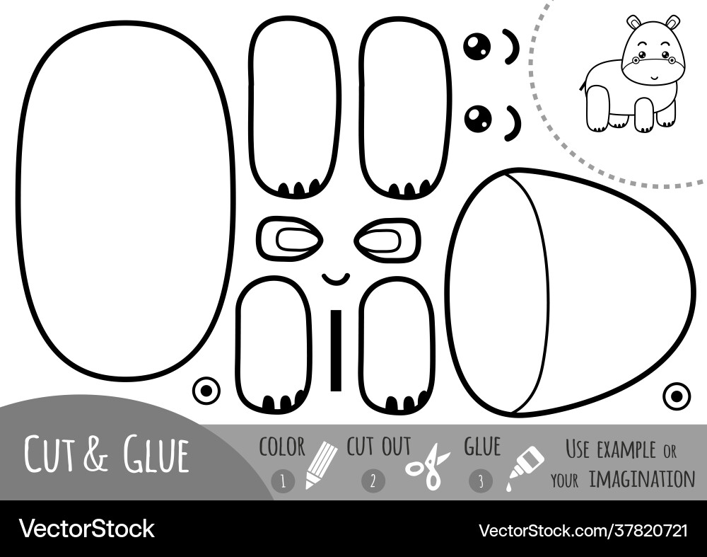 Education paper game for children hippo Education paper game for children hippo vector image