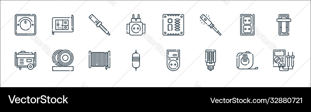 Electrician tools and line icons linear set Electrician tools and line icons linear set vector image