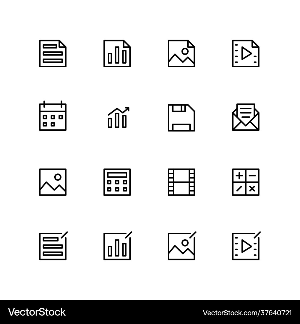 File types icons pixel perfect editable stroke File types icons pixel perfect editable stroke vector image