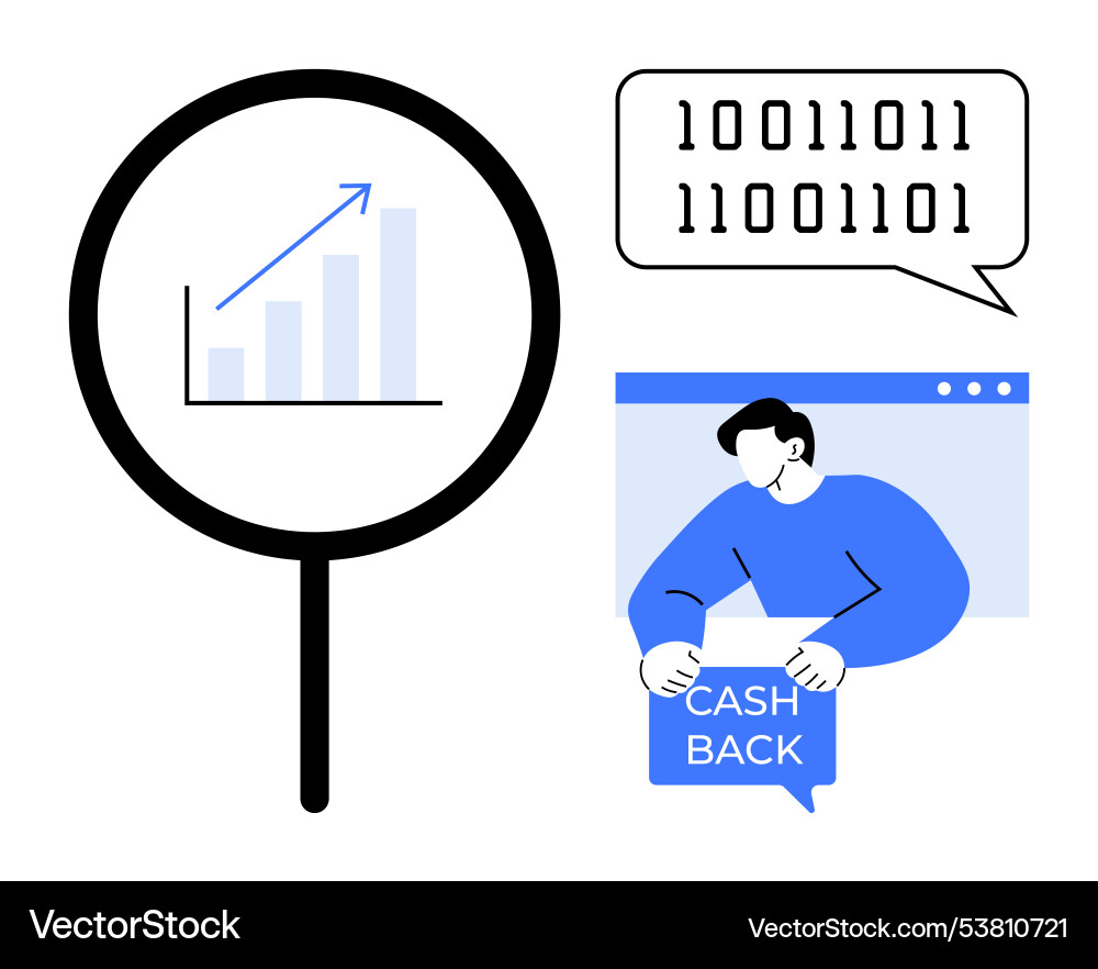 Financial analysis with magnifying glass binary Financial analysis with magnifying glass binary vector image