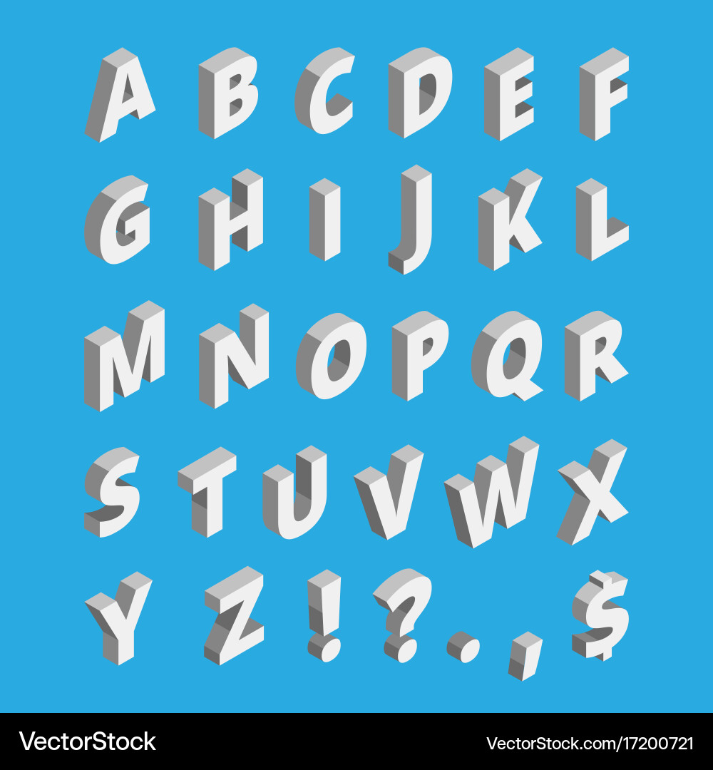 Isometric alphabet techno font with block letters Vector Image