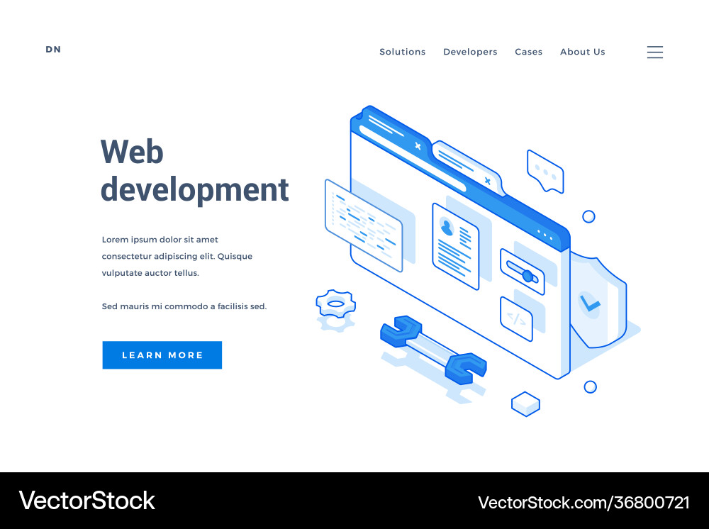 Isometric banner about web development in internet Isometric banner about web development in internet vector image