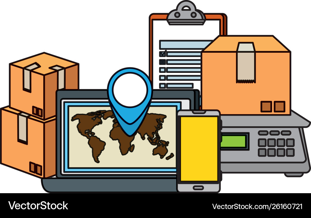 Laptop computer with delivery service icons Vector Image