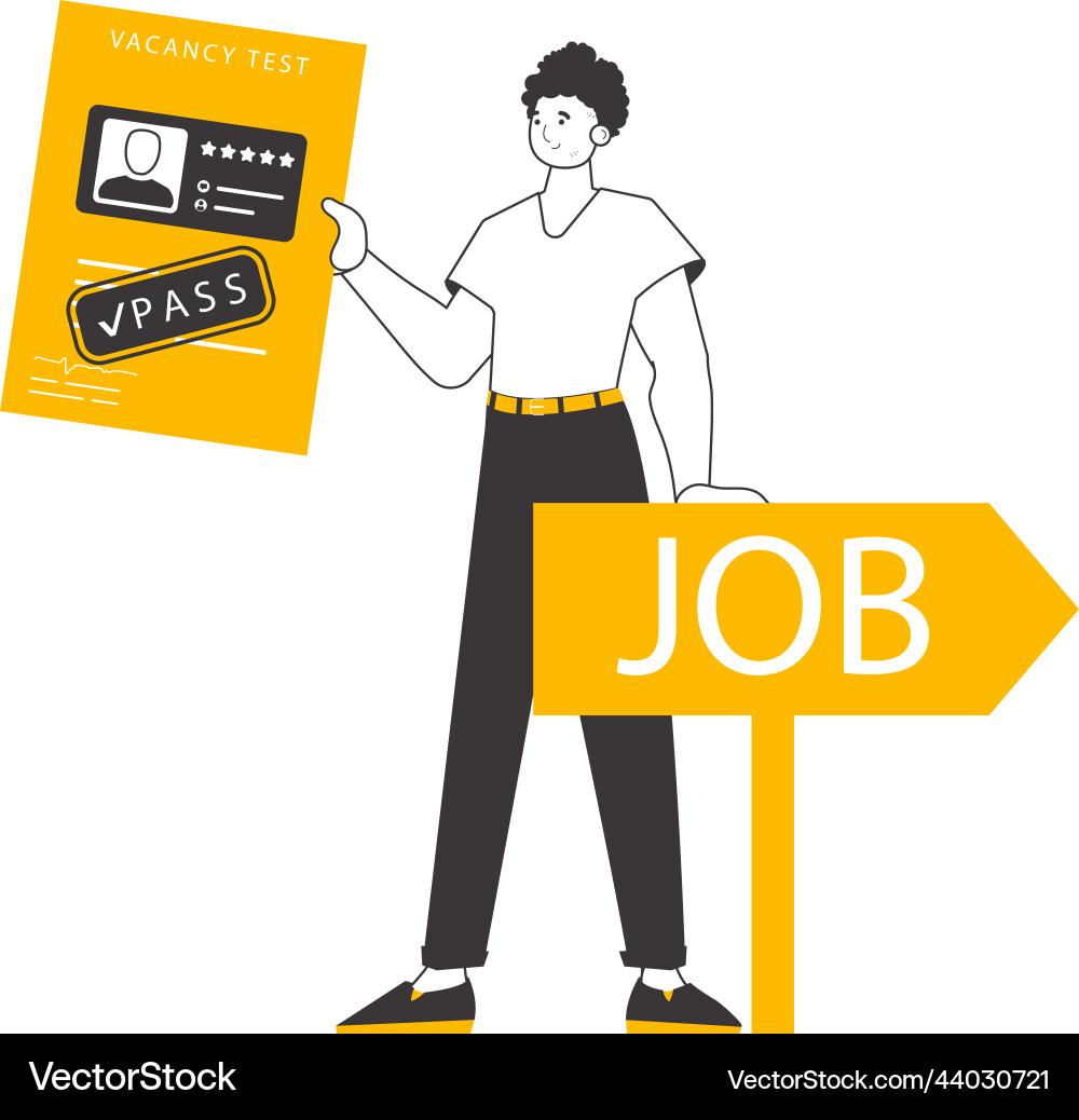 Man passed the job test minimalistic linear style Man passed the job test minimalistic linear style vector image