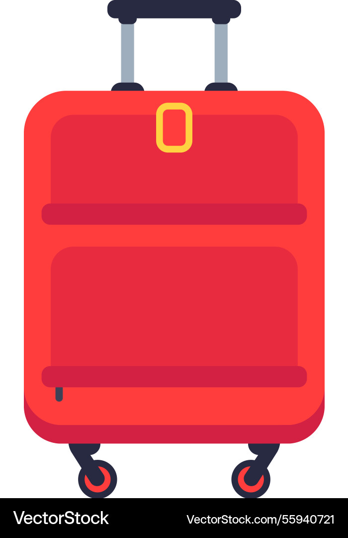 Red rolling suitcase featuring an extending handle vector image