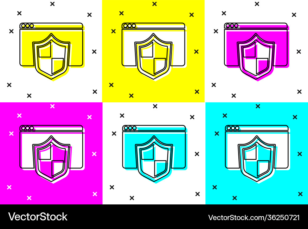Set browser with shield icon isolated on color Vector Image