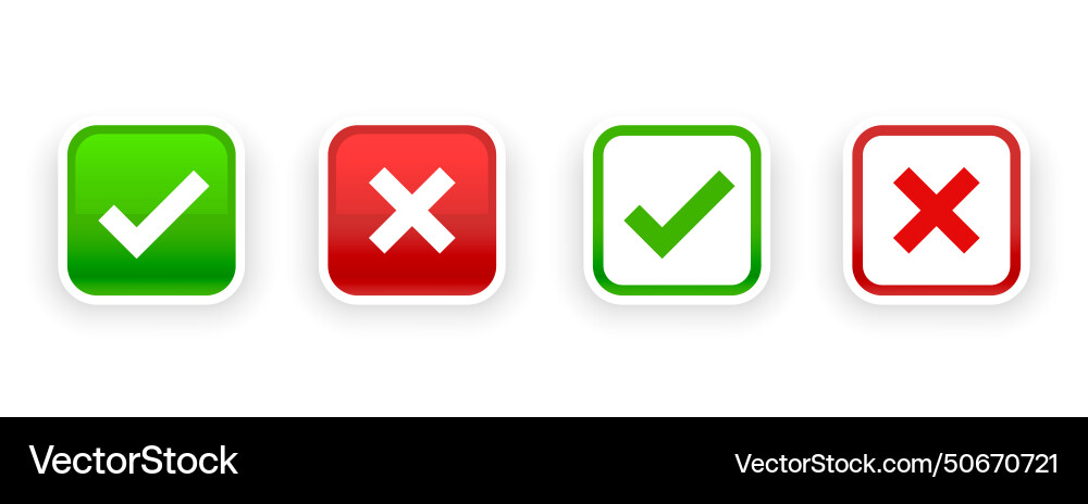 Set of positive and negative checkmark button Set of positive and negative checkmark button vector image