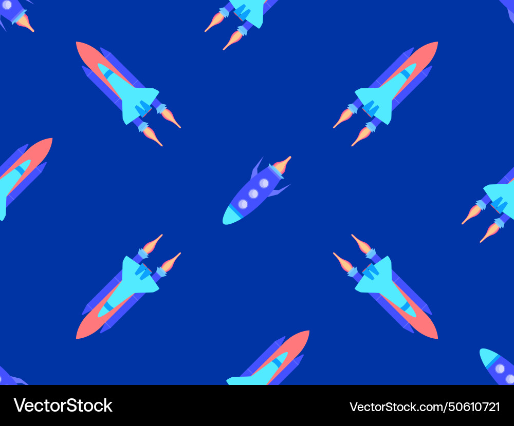 Spaceships seamless pattern orbital launch Vector Image