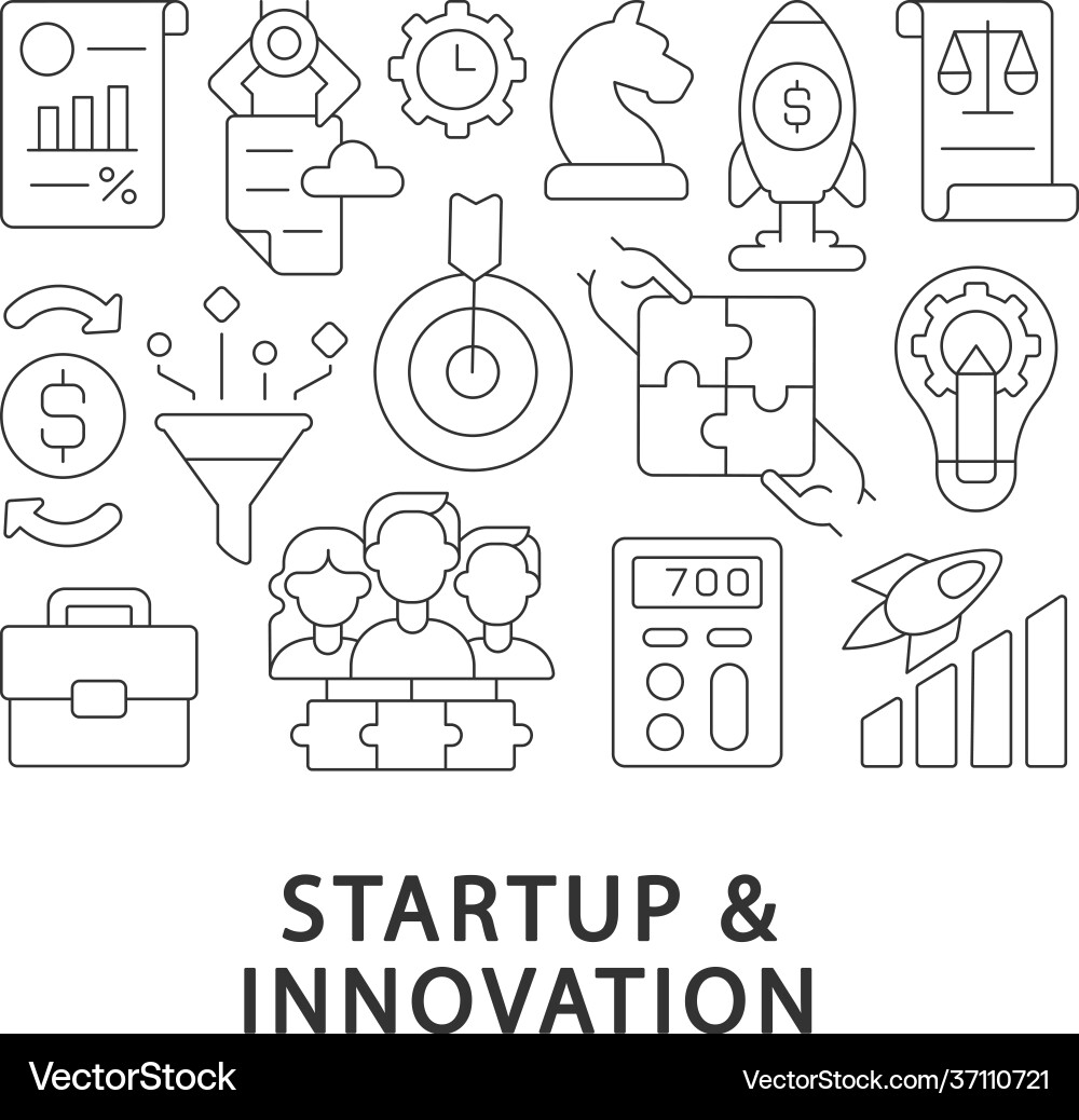 Startup Innovation Linear Icons Royalty Free Vector Image