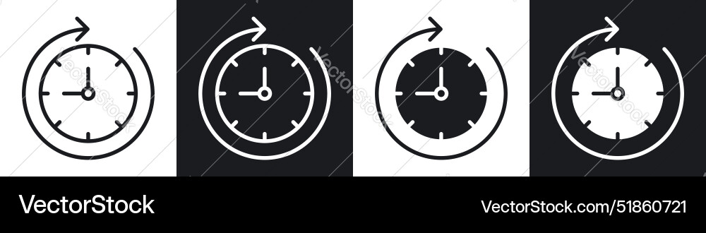 Time forward liner and solid icon set in black Time forward liner and solid icon set in black vector image