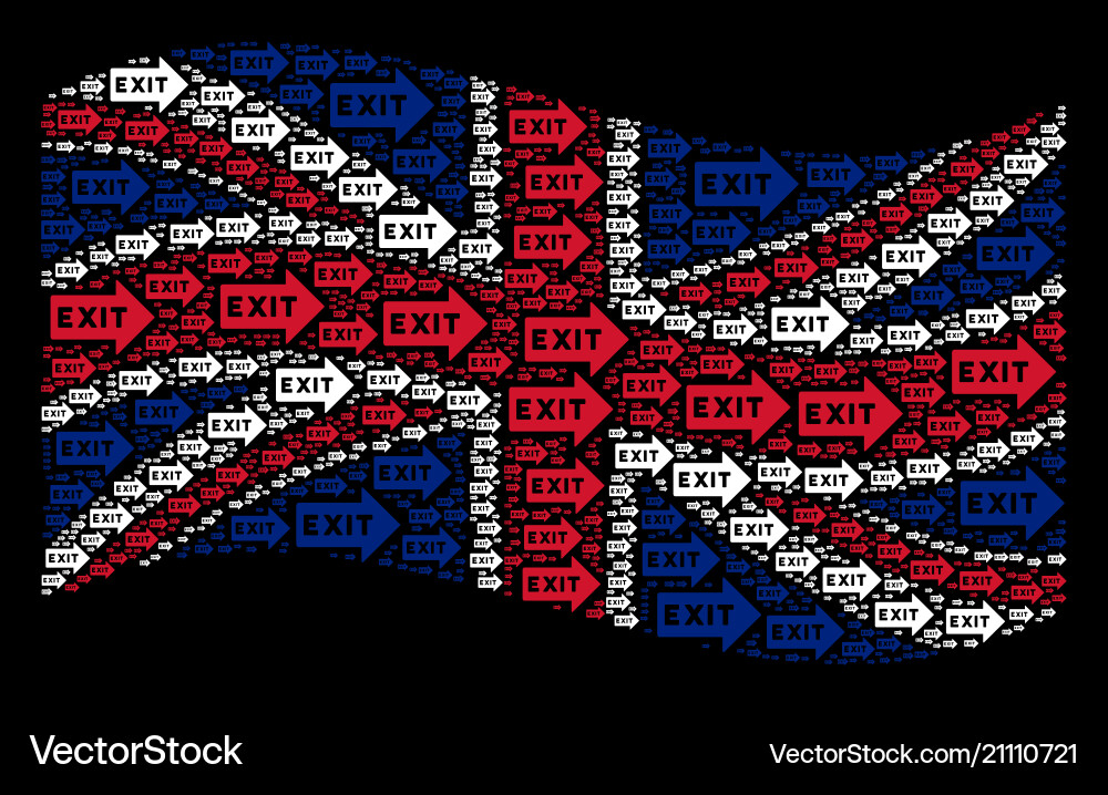 Waving uk flag pattern of exit arrow icons vector image