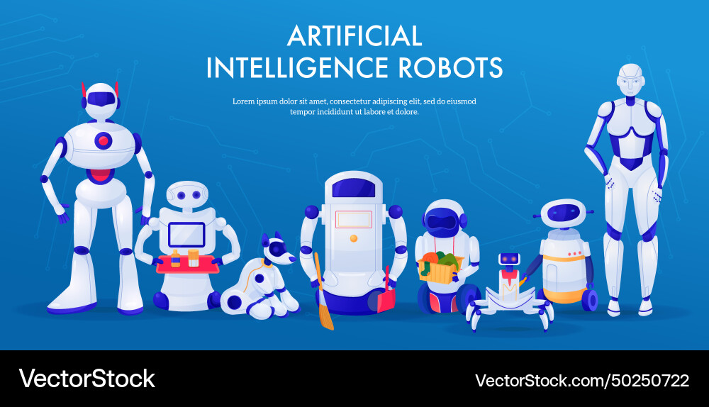 Artificial intelligence robots horizontal banner Artificial intelligence robots horizontal banner vector image