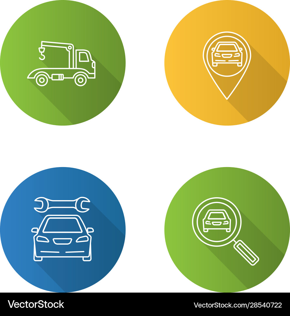 Auto workshop flat linear long shadow icons set Auto workshop flat linear long shadow icons set vector image