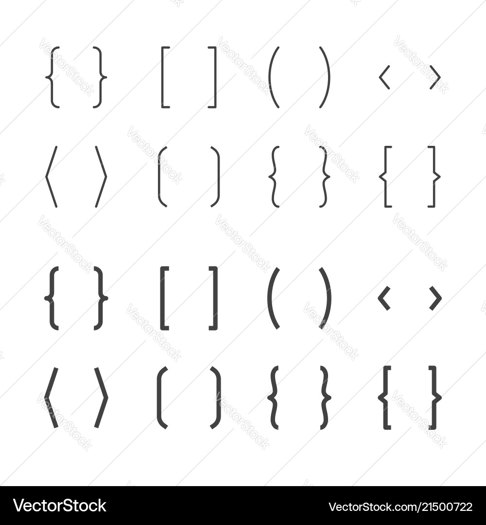 Bracket Line Icons - Open & Closed vector image