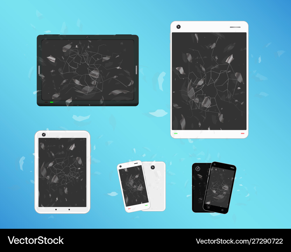 Broken smart device phone and tablet Broken smart device phone and tablet Vector Image