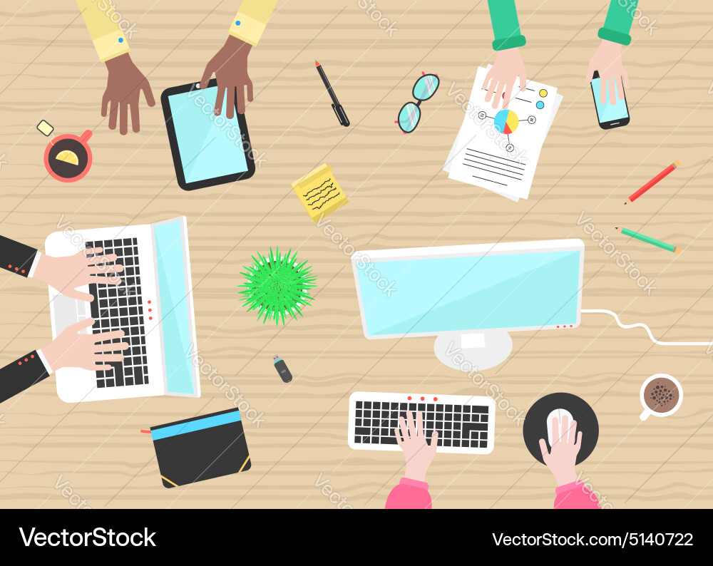 Concept of teamwork with hands and objects Vector Image