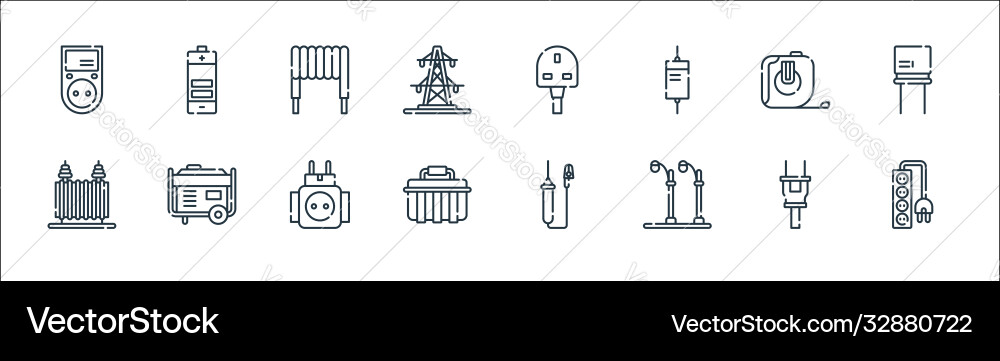 Electrician tools and line icons linear set Electrician tools and line icons linear set vector image