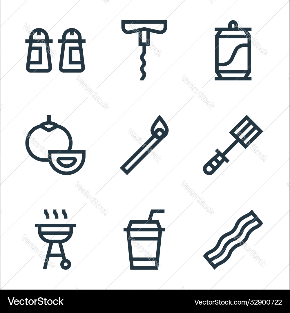 Flat barbecue line icons linear set quality Flat barbecue line icons linear set quality vector image
