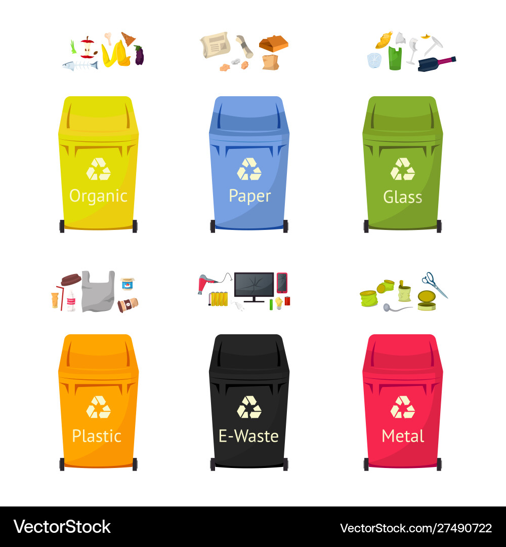 Garbage sorting bins flat set Garbage sorting bins flat set vector image
